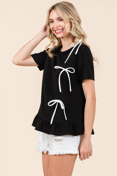 3-Bow Short Sleeve Top